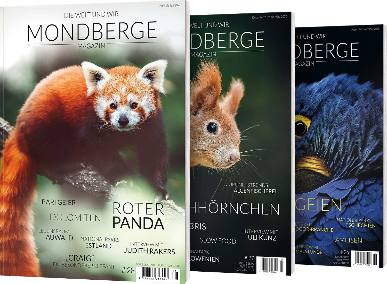 Mondberge Magazin Abo mit Ausgaben über Artenschutz Natur und Wildlife