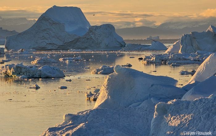 Eisberge in der Diskobucht bei Sonnenuntergang während der Fotoreise Grönland im September 2025