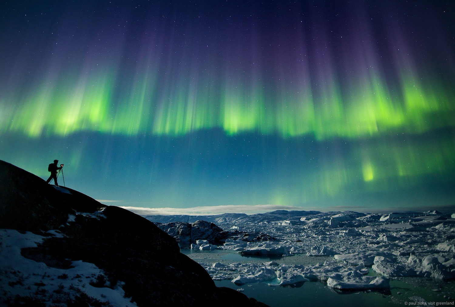Grönland Fotoreise, Polarlichter über dem Eisfjord