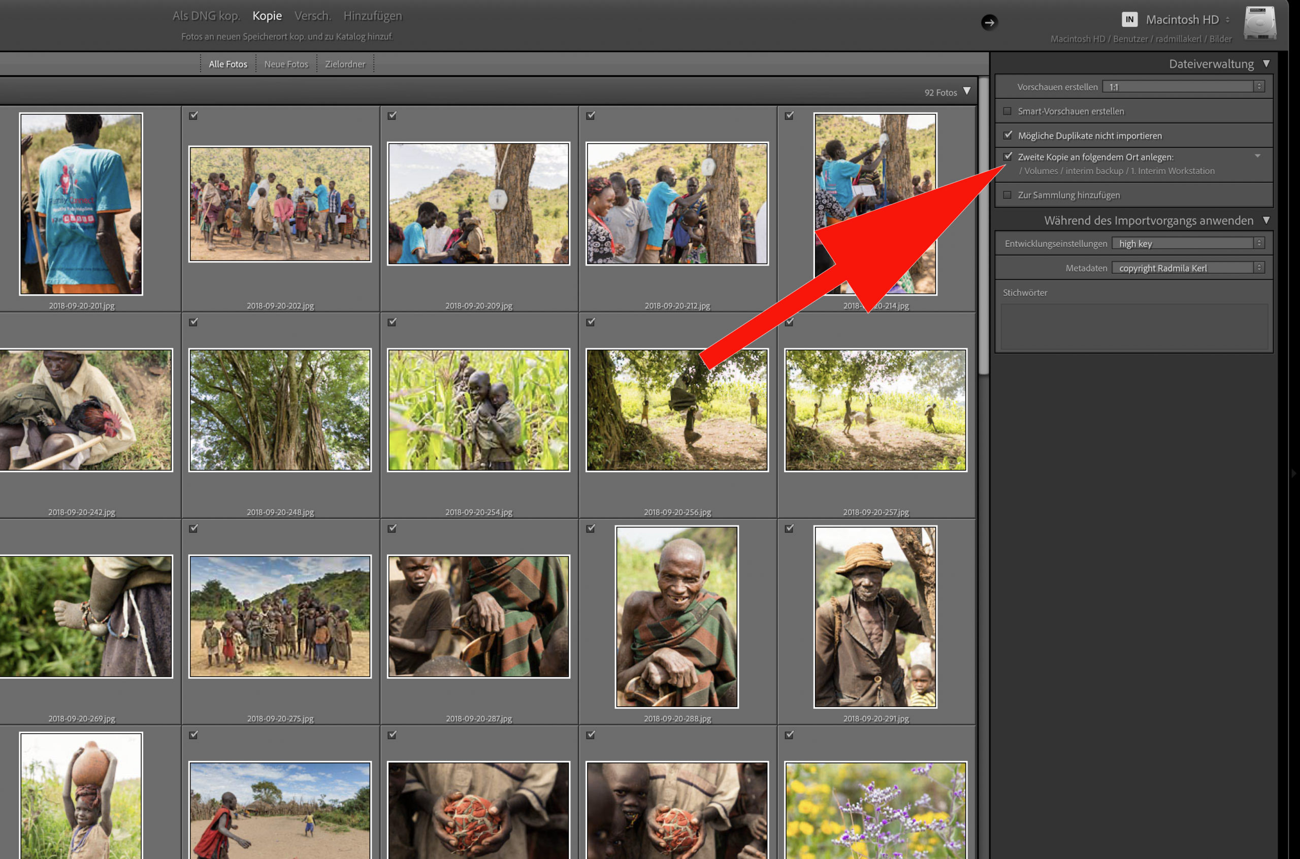 Wie man beim Import in Lightroom automatisch eine zweite Kopie der Dateien erstellt