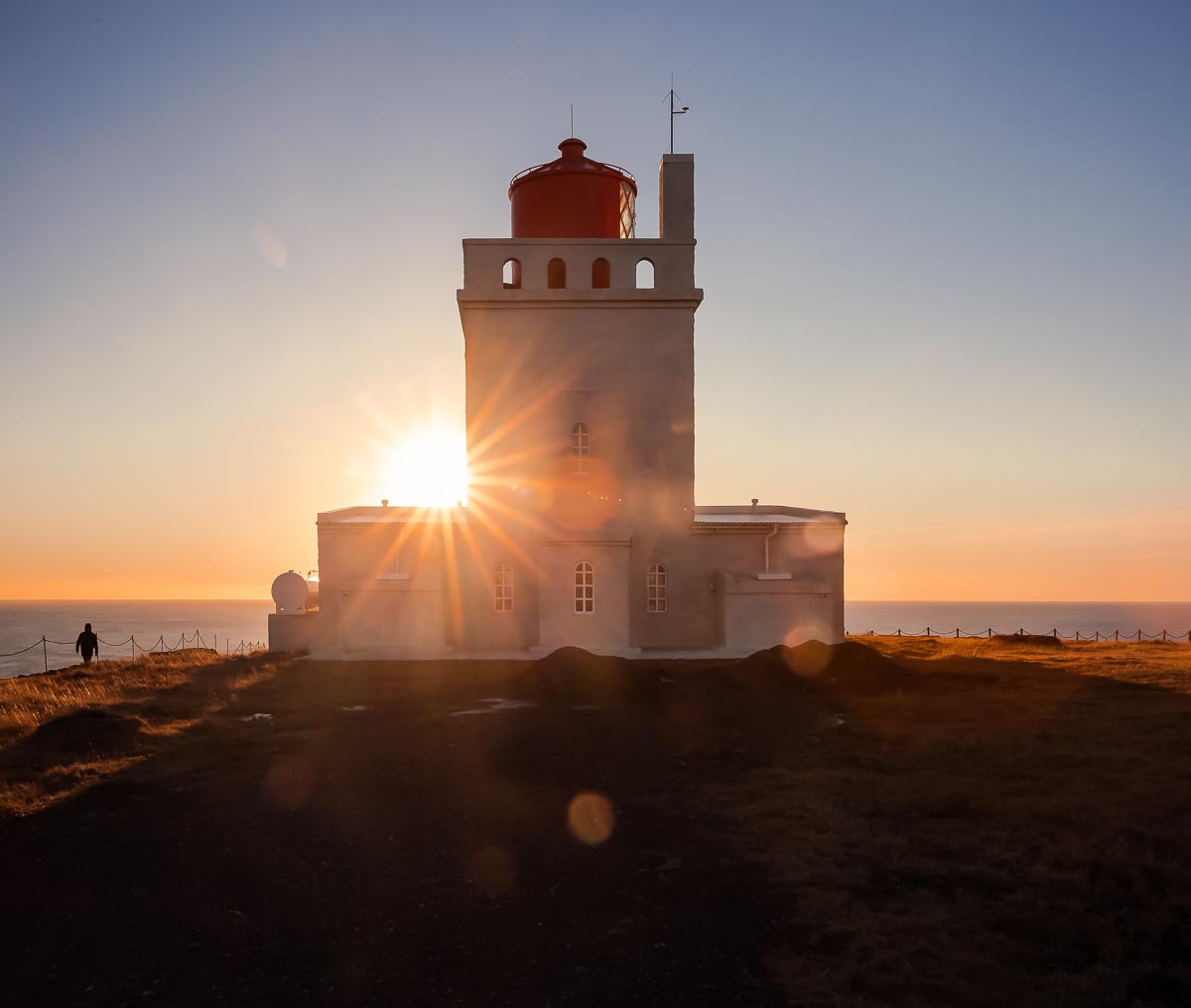 Sonnenuntergang am Dyrhólaey Leuchtturm, Island Fototour Winter 2022