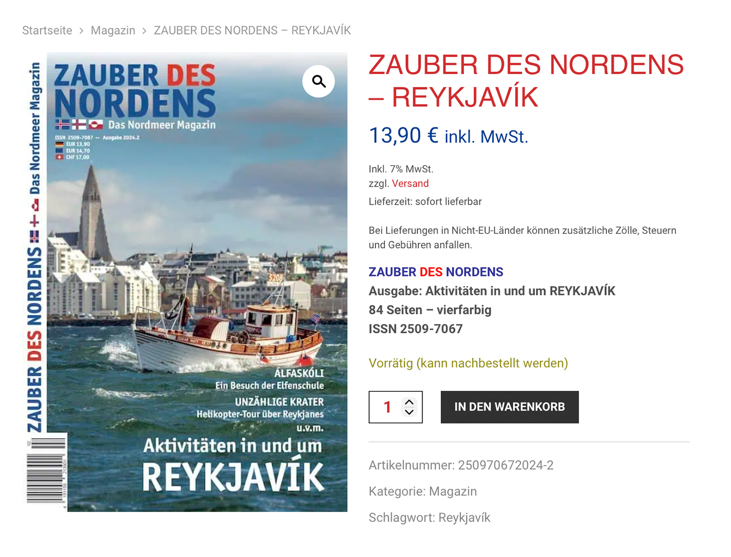 Cover von Zauber des Nordens Ausgabe 2024-2 zum Thema Reykjavík